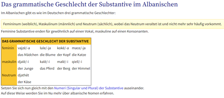 Albanisch lernen Grammatik