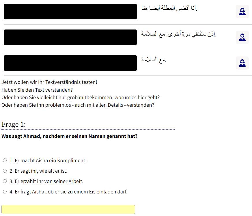 Arabisch lernen Übung versteckter Text
