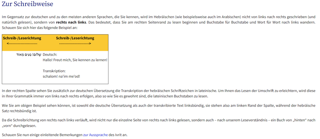 Hebräisch lernen Grammatik Schreibweise