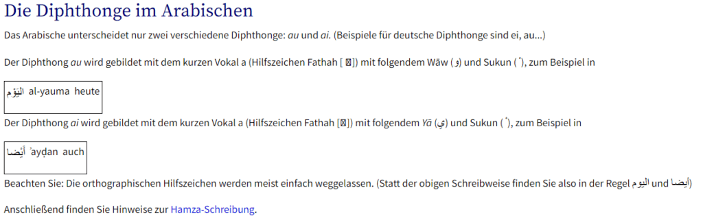 Marokkanisch lernen Grammatik Diphtonge