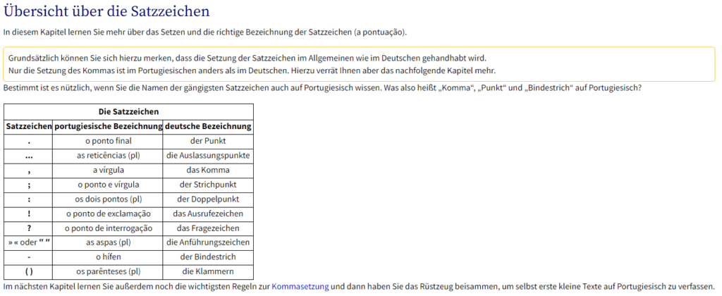 Portugiesisch lernen Grammatik Satzzeichen