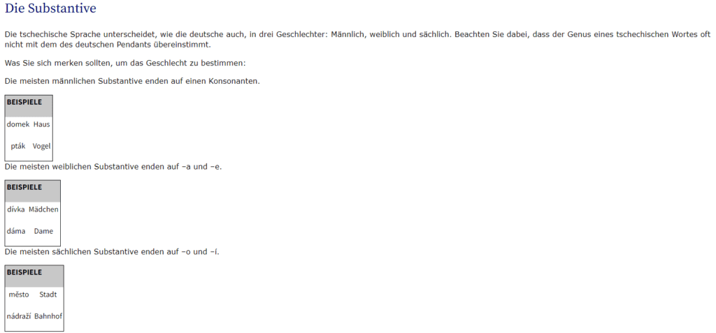 Tschechisch lernen Grammatik Substantive