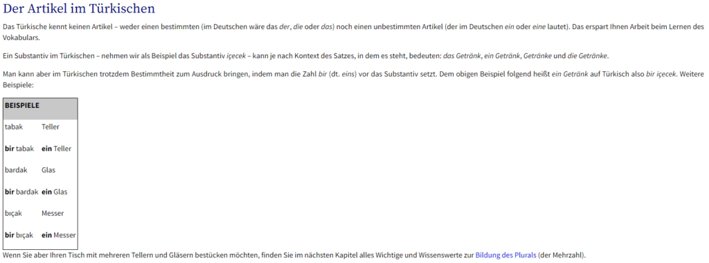 Türkisch lernen Grammatik Artikel