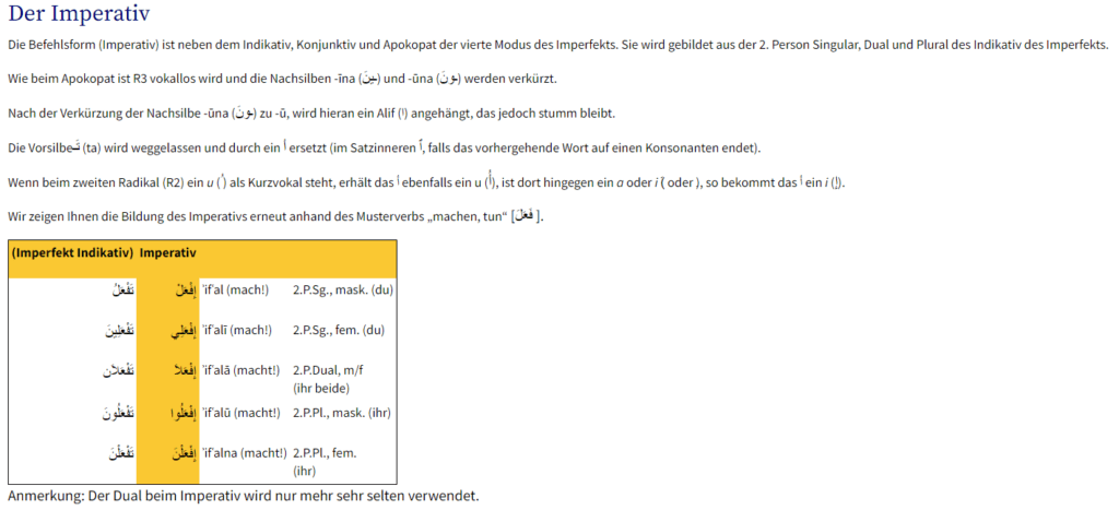 Tunesisch lernen Grammatik Imperativ