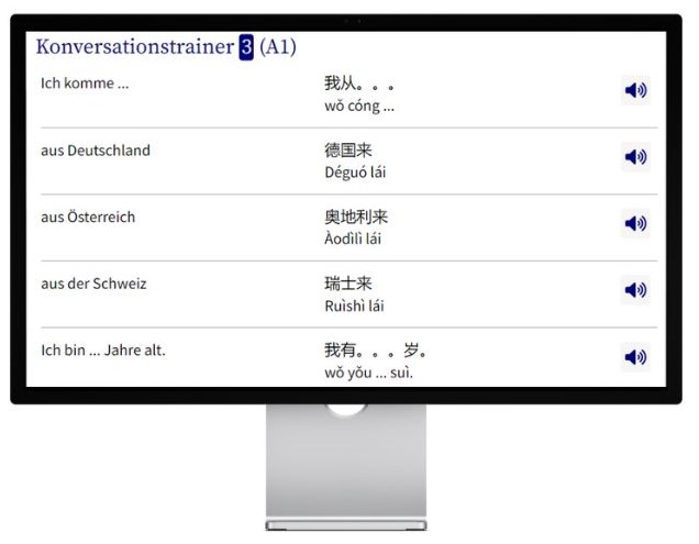 Chinesisch lernen mit Konversationstrainer auf wunschsprache.de Desktop