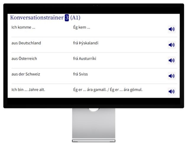 Isländisch lernen mit Konversationstrainer auf wunschsprache.de Desktop