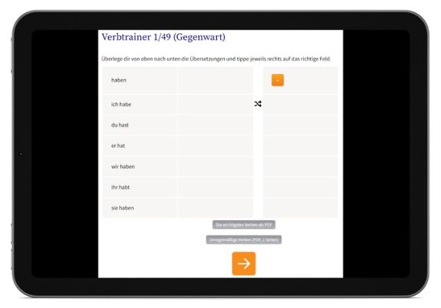 Norwegisch lernen Verbtrainer Tablet