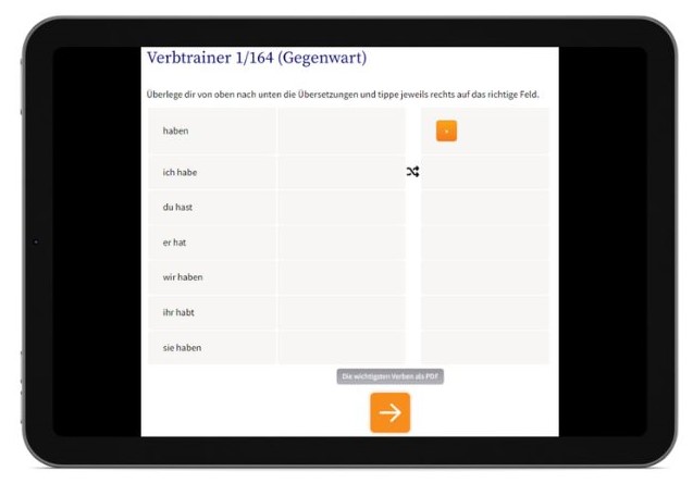 Südamerikanisch lernen Verbtrainer Tablet