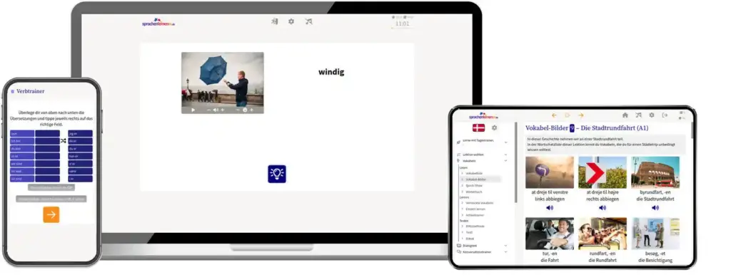 ortsunabhängig auf allen Geräten Deutsch lernen auf Dänisch mit wunschsprache.de