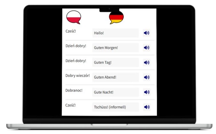 Deutsch lernen auf Polnisch wichtigste Vokabeln Laptop