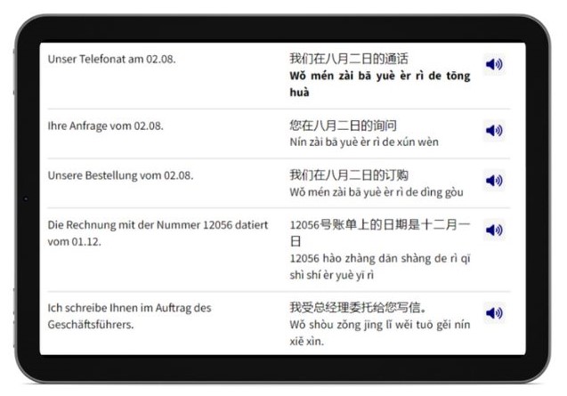 Business Chinesisch lernen Dialogtrainer Tablet