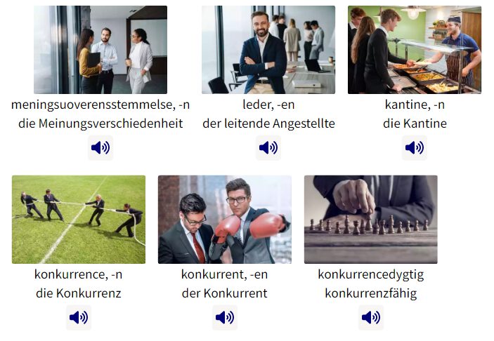 Business Dänisch lernen Vokabel-Bilder Geschäftsleben