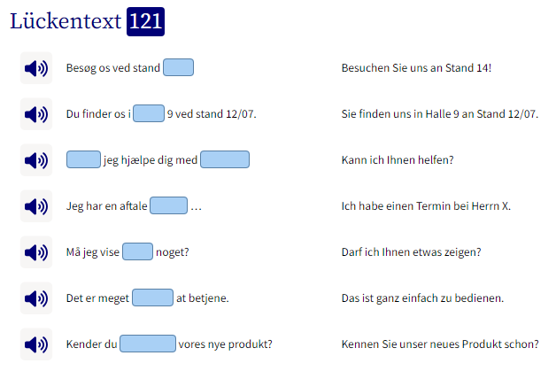 Business Dänisch lernen Lückentext Beispielsätze