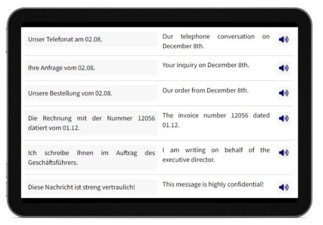 Business Deutsch auf Amerikanisch lernen Dialogtrainer Tablet