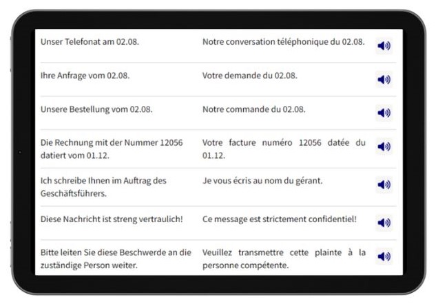 Business Deutsch auf Französisch lernen Dialogtrainer Tablet