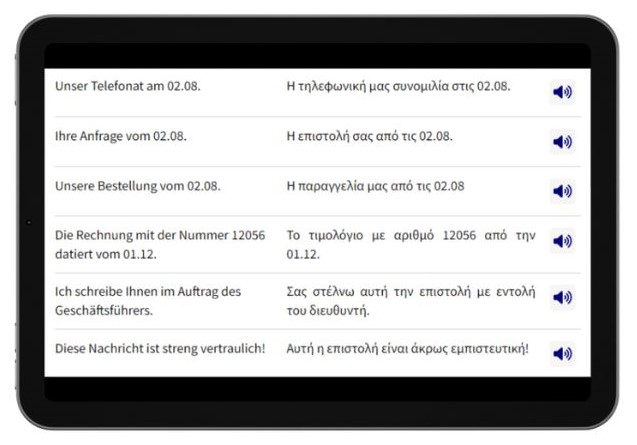 Business Deutsch auf Griechisch lernen Dialogtrainer Tablet