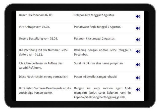 Business Deutsch auf Indonesisch lernen Dialogtrainer Tablet