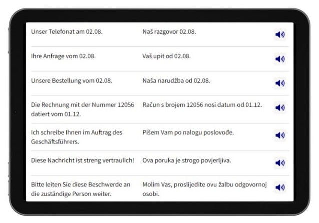 Business Deutsch auf Kroatisch lernen Dialogtrainer Tablet