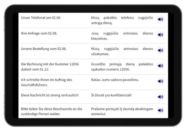 Business Deutsch auf Litauisch lernen Dialogtrainer Tablet