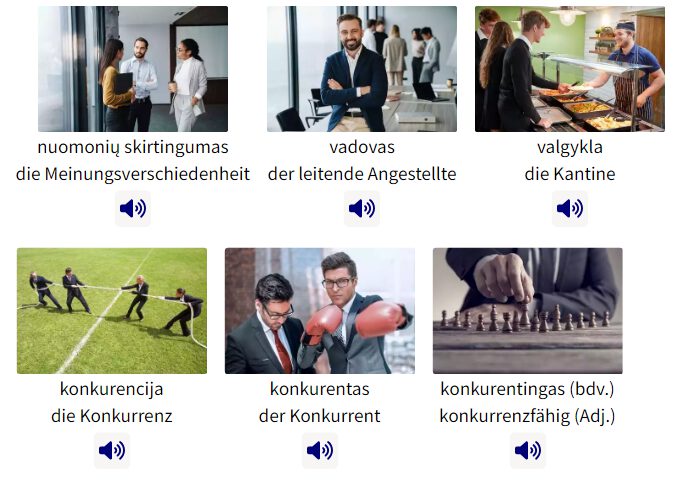 Business Deutsch auf Litauisch lernen Vokabelbilder Geschäftsleben