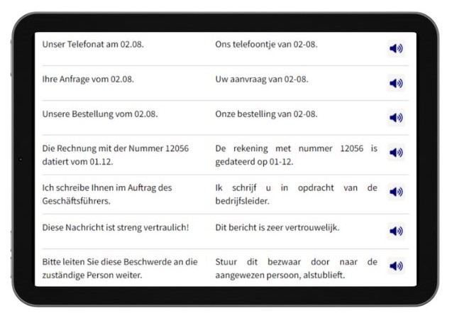 Business Deutsch auf Niederländisch lernen Dialogtrainer Tablet