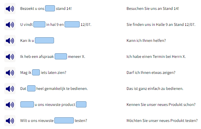 Business Deutsch auf Niederländisch lernen Lückentext Beispielsätze