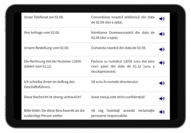 Business Deutsch auf Rumänisch lernen Dialogtrainer Tablet