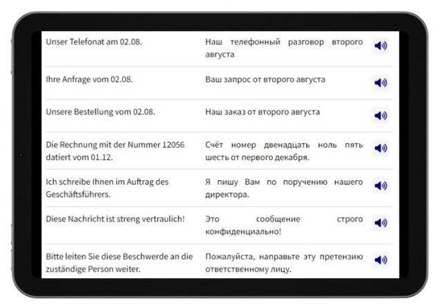 Business Deutsch auf Russisch lernen Dialogtrainer Tablet