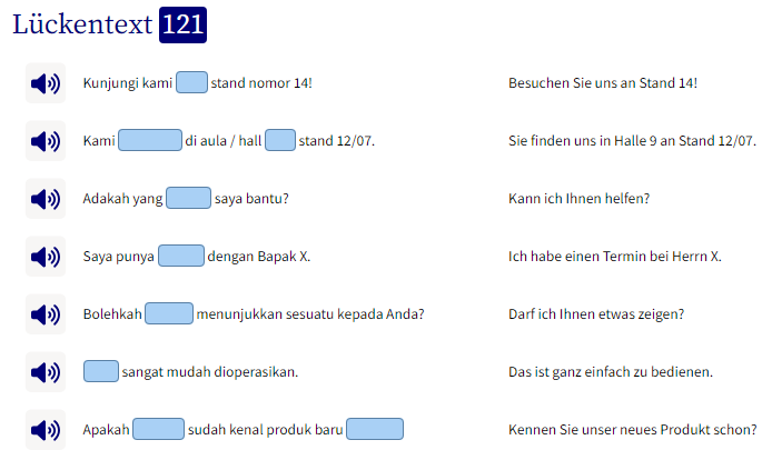 Business Indonesisch lernen Lückentext Beispielsätze