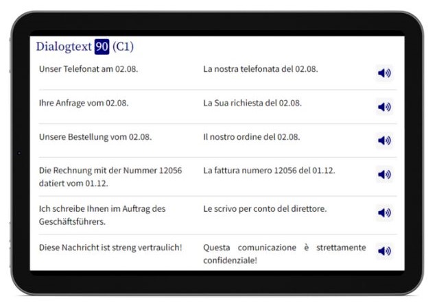 Business Italienisch lernen Dialogtrainer Tablet