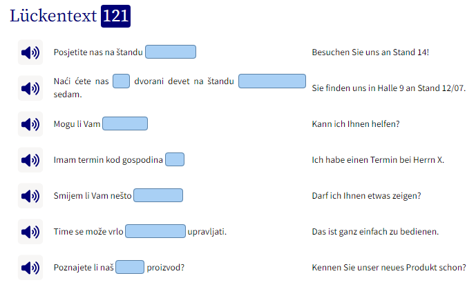 Business Kroatisch lernen Lückentext Beispielsätze