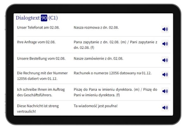 Business Polnisch lernen Dialogtrainer Tablet