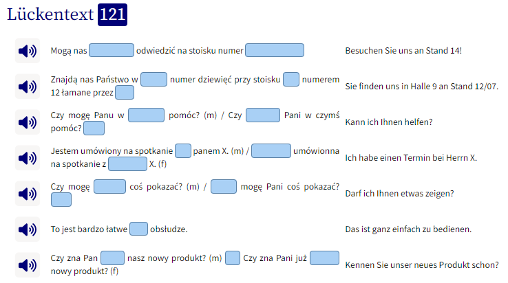 Business Polnisch lernen Lückentext Beispielsätze