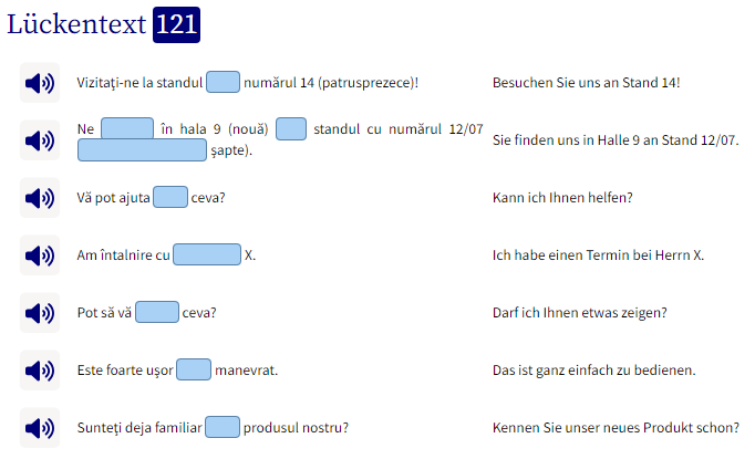 Business Rumänisch lernen Lückentext Beispielsätze