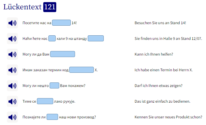 Business Serbisch lernen Lückentext Beispielsätze