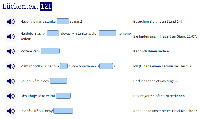 Business Slowakisch lernen Lückentext Beispielsätze