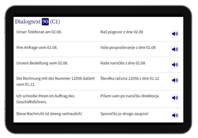 Business Slowenisch lernen Dialogtrainer Tablet