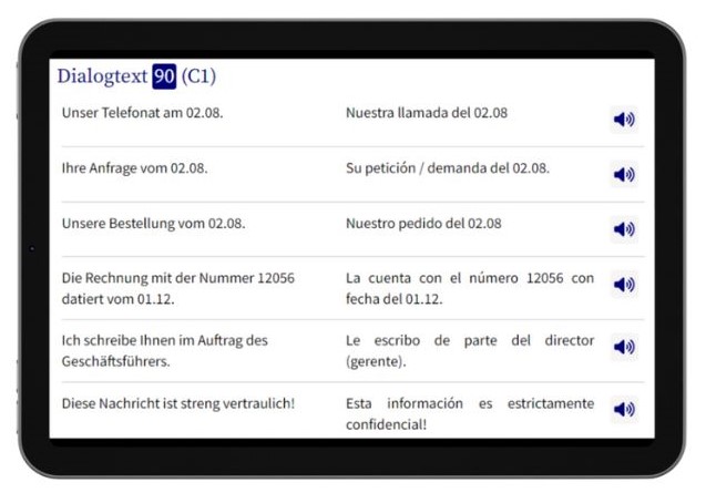 Business Spanisch lernen Dialogtrainer Tablet