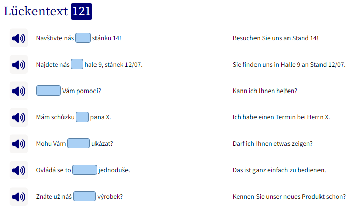 Business Tschechisch lernen Lückentext Beispielsätze