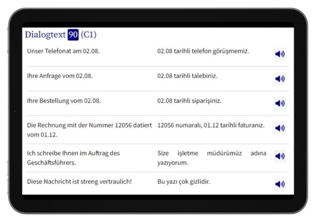 Business Türkisch lernen Dialogtrainer Tablet