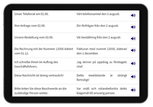 Business Deutsch auf Schwedisch lernen Dialogtrainer Tablet