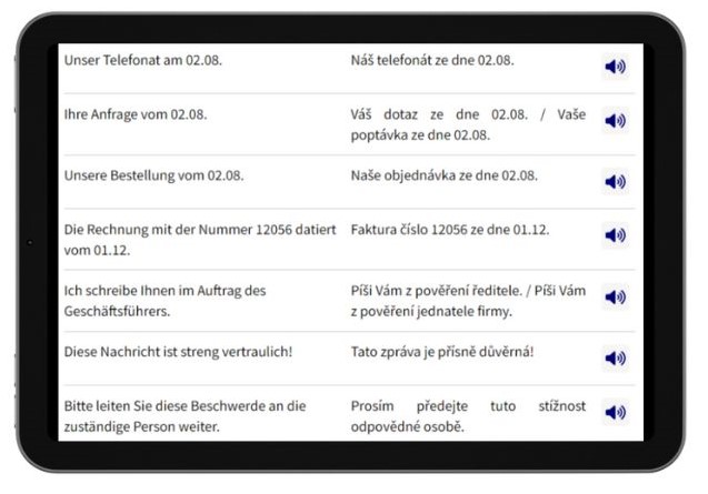 Business Deutsch auf Tschechisch lernen Dialogtrainer Tablet