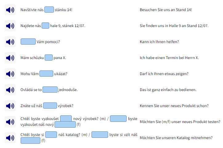 Business Deutsch auf Tschechisch lernen Lückentext Beispielsätze