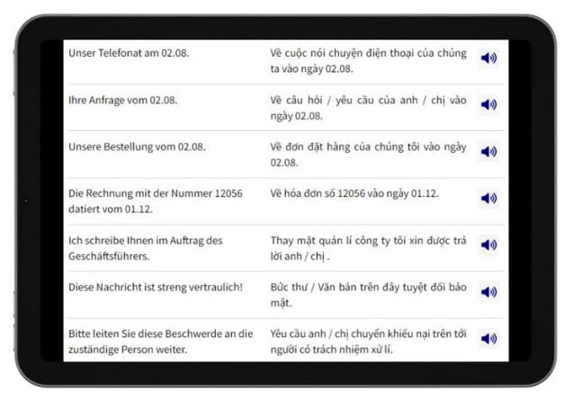 Business Deutsch auf Vietnamesisch lernen Dialogtrainer Tablet