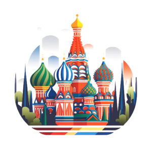 wunschsprache.de - Russisch lernen - Logo - inspiriert von Sehenswürdigkeiten Russlands - Kreml und Basilius-Kathedrale, Moskau