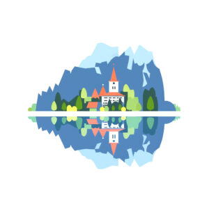 wunschsprache.de - Slowenisch lernen - Logo - inspiriert von Sehenswürdigkeiten Sloweniens - Bleder See