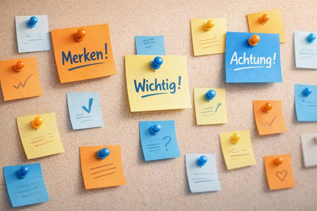 Merksätze zum Hörverstehen - Pinnwand mit Haftnotizen - wunschsprache.de