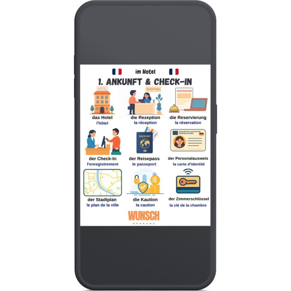 Hotel-Vokabeln Französisch Smartphone - 1. Hotel & Check-in - wunschsprache.de