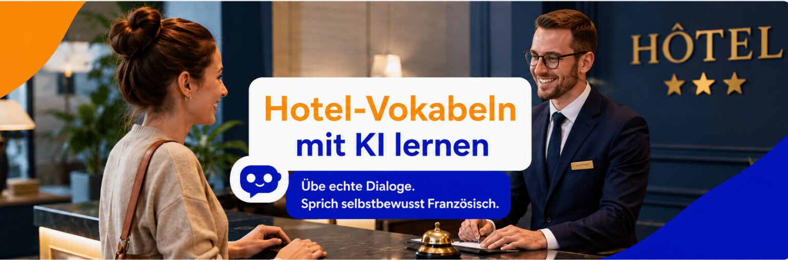 Hotel-Vokabeln mit KI lernen - übe echte Dialoge, sprich selbstbewusst Französisch - wunschsprache.de