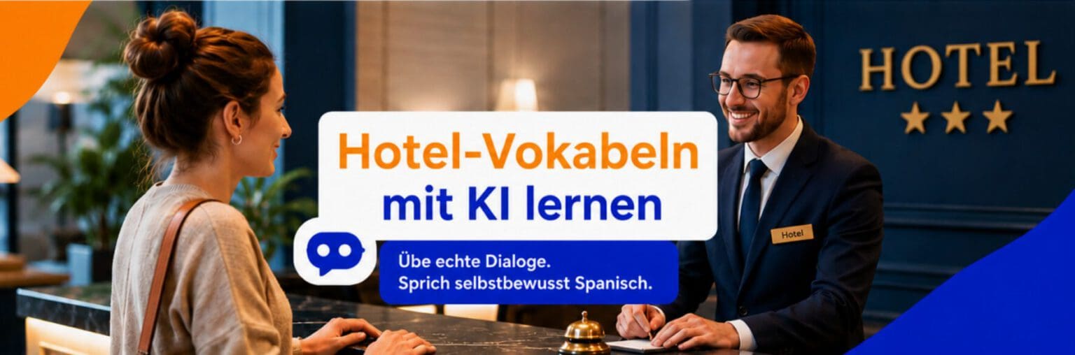 Hotel-Vokabeln mit KI lernen - übe echte Dialoge, sprich selbstbewusst Spanisch - wunschsprache.de